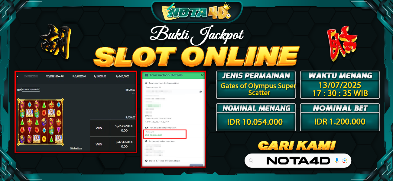 Bukti Kemenangan Besar Dibayar lunas Member NOTA4D RP 10.054.000, 13 November 2025