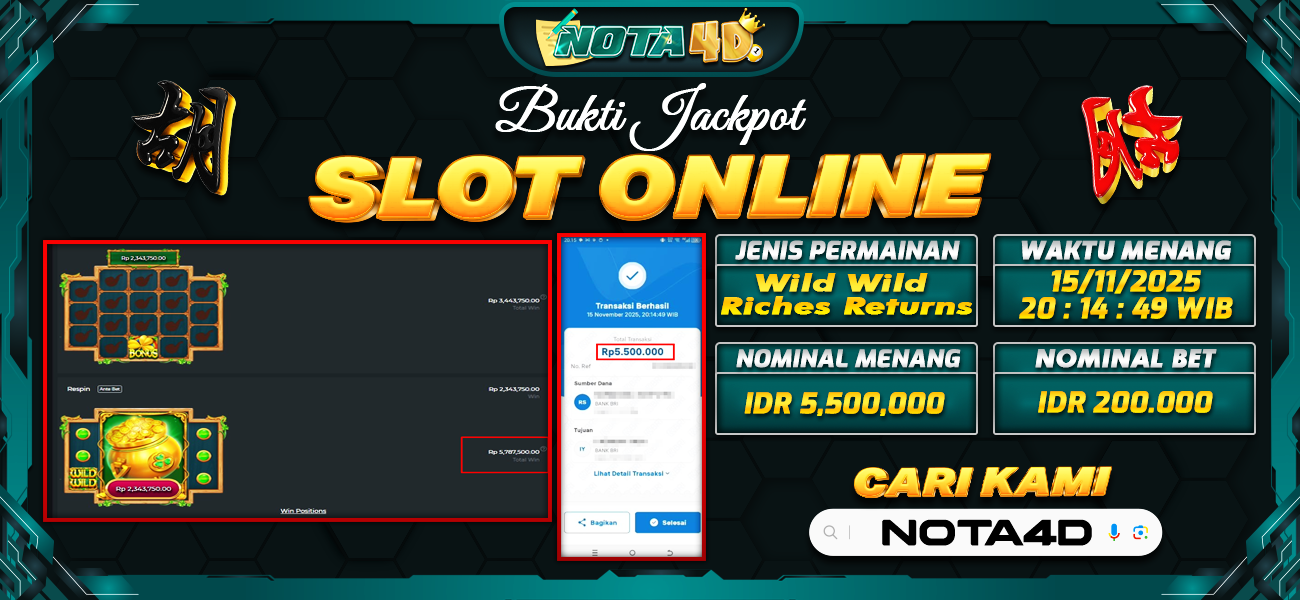 Bukti Kemenangan Besar Dibayar lunas Member NOTA4D RP 5.500.000, 15 November 2025
