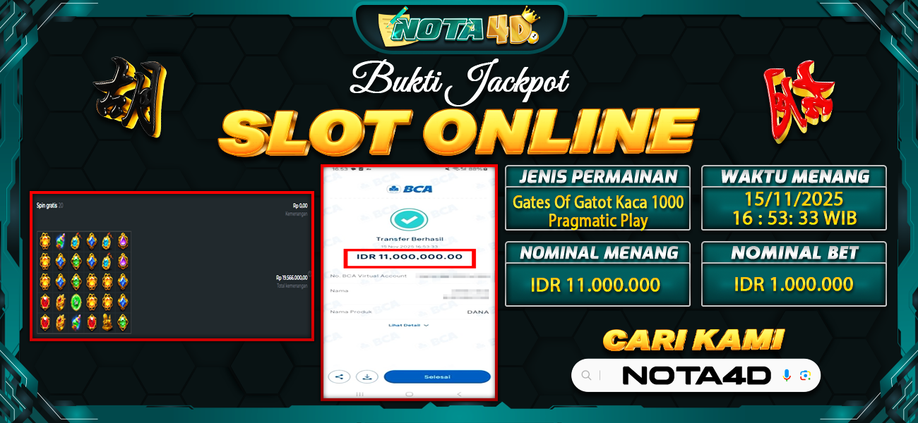 Bukti Kemenangan Besar Dibayar lunas Member NOTA4D RP 11.000.000, 16 November 2025